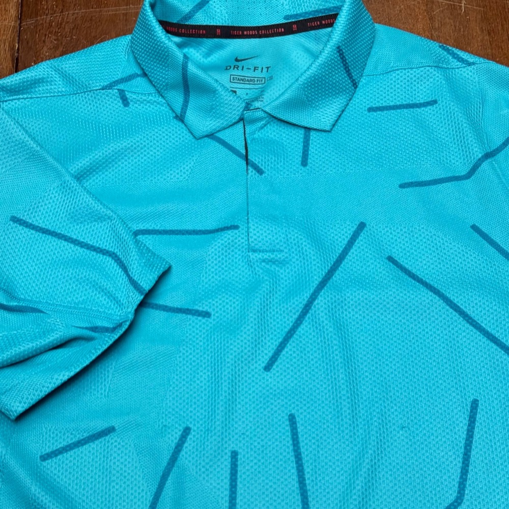 Nike Tiger Woods Collection Polo Mens Small Turquoise Blue Dri-FIT CU9784-356